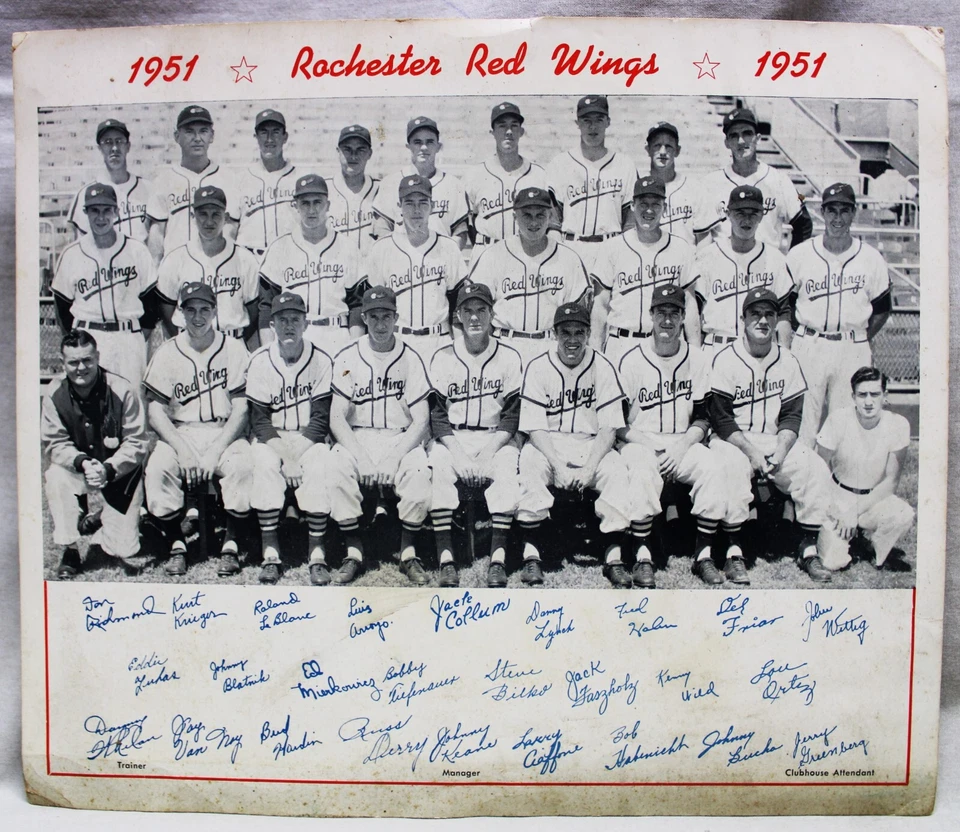 FOTO DE RECUERDO DEL EQUIPO DE BÉISBOL DE LIGAS MENORES ROCHESTER RED WINGS 1951 DE COLECCIÓN Foto 1 de 1