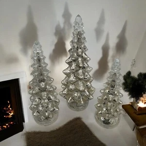 Berkley Jensen LED Illuminated Mercury Glass Holiday Tree Décor (Set of 3) - Picture 1 of 9