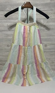 Gap Kids Multi Rainbow Stripes Linen Cotton Tank Dress Sz Large (10-11) - Picture 1 of 4