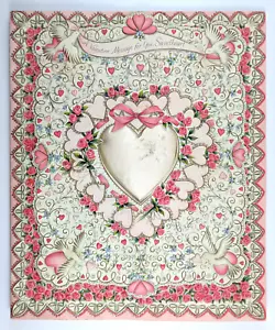 Grande cuscino vintage San Valentino a forma di cuore colombe in rilievo cuori segno distintivo - Foto 1 di 6