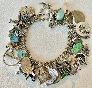 Pulsera vintage de plata esterlina con dije mapas de islas de viaje crucero por el océano playa - Imagen 1 de 9