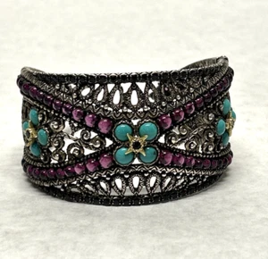 Seltenes Barbara Bixby 925/18K Balinesisches Tempel Armband Granat/Saphire/Türkis - Bild 1 von 8