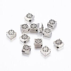 Square Flower Spacer Beads Antique Silver 6mm x 6.5mm Hole 1mm jewellery making