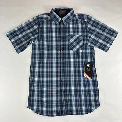 5.11 Tactical Breaker Shirt Mens XS Blue Plaid Short Sleeve Button Up CCW NEW - Image 1 of 4