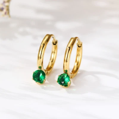 Pendientes de aro de acero inoxidable para mujer Pendientes Huggie verde circonita cúbica piercings regalo PE30 Foto 1 de 2