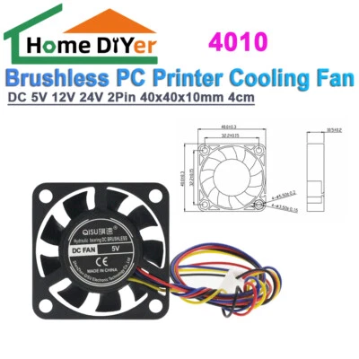 4010 DC 5V 12V 24V 2Pin Brushless PC Printer Cooling Fan 40x40x10mm 4cm - Image 1 of 4