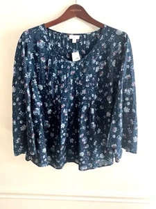 NWT $89 J. Jill Women’s 3/4 Sleeve V-Neck Pleated Tunic Top Floral Print Sz XLP - Picture 1 of 6