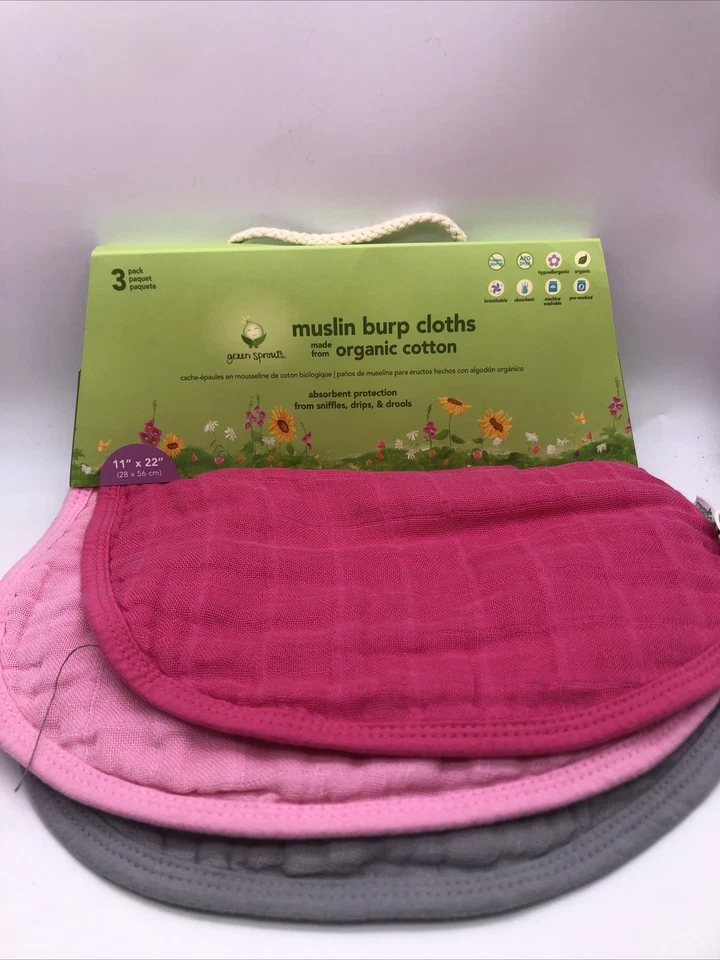 Paños para eructos de muselina Green Sprouts hechos de algodón orgánico 4 capas absorbentes Foto 1 de 2