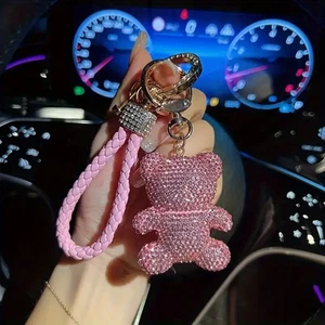 Adorable 3D Oso Estrás Dorado Llavero Cartera Mochila Dije Llavero - Imagen 1 de 5