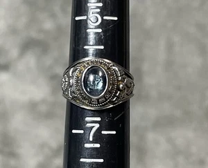 1980’s Mussle Man High School Class Ring Gold lance Trillium With Blue Stone - Picture 1 of 9