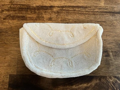 Vintage Jorelle Bags White Cream Glass Beaded Evening Clutch Bag - Image 1 of 4
