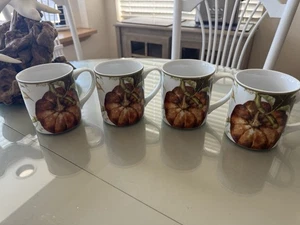 Williams Sonoma Botanical Pumpkin LARGE Mugs Set of 4 Brand New In BOX  14 OZ - Picture 1 of 4