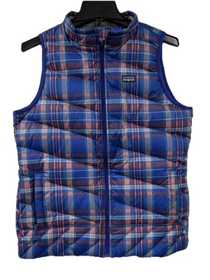 Patagonia Blue Plaid Goose Down Filled Puffer Vest Girls XXL 16-18 68275 - Image 1 of 4