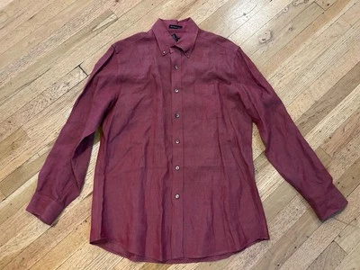 W.H. Camisa de vestir Belk 100 % lino borgoña para hombre lino fino lavable grande Foto 1 de 2