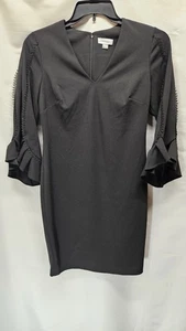 Vestido para mujer Calvin Klein talla 8 negro hasta la rodilla manga con volantes - Imagen 1 de 4
