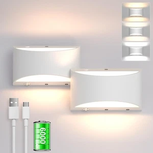 Aipsun Battery Operated LED Wall Sconce Set of Two, White - Picture 1 of 12