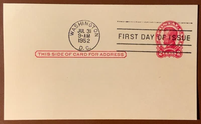 1952 2c Jefferson Postal Card UX38 First Day of Issue Washington DC Mint - Image 1 of 2