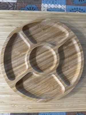 Vintage Bamboo Wood Shallow 1/2" Five Section Divided Serving Tray 9.75” Smirly - Image 1 of 2