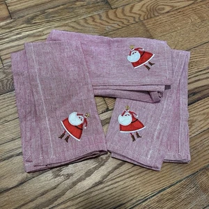 BOUTIQUE Set Of 13 Red Linen Blend Christmas Santa Embroidered Napkins - Picture 1 of 2