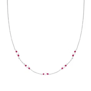 Collana Catena Rolo Diamantata con Perle e Crystal Rosso Rubino in Argento 925 - Imagen 1 de 2