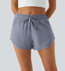 Halara Mid Rise Kordelzug Kontrast Mesh 2-in-1 fließende Laufshorts XS neu mit Etikett - Bild 1 von 16