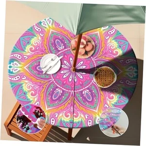 Round Fitted Outdoor Tablecloths with Umbrella Hole and Zipper Fall Party - Picture 1 of 7
