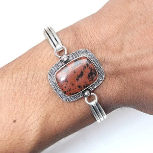 Pulseras brazalete de joyería étnica de piedras preciosas de obsidiana de caoba 7"" ajustables - Imagen 1 de 7