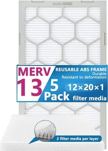 Air Filter - Furnace/HVAC, 20 x 12 x 1, MERV 13 - 5-Pack W/Reusable ABS Frame - Picture 1 of 7