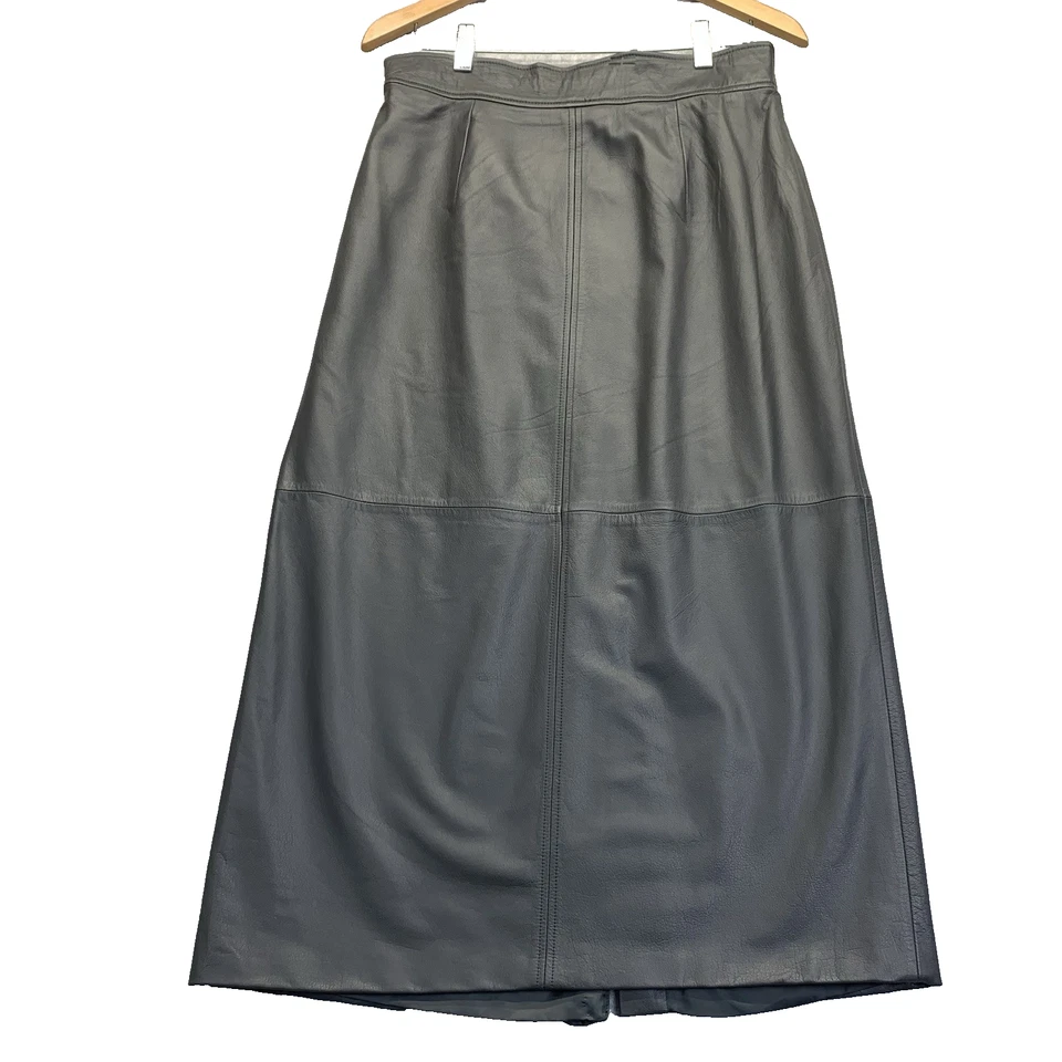 Maxi falda vintage Y2K Preston & York gris forrada de cuero abertura trasera talla 14 occidental Foto 1 de 4