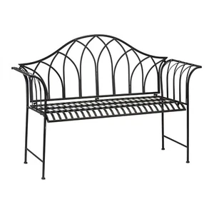 Garden Bench Black Iron Lattice Sloping Armrests Patio Yard Furniture 36" Tall - Picture 1 of 8