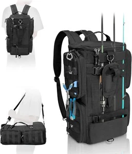 Fishing Tackle Backpack with Rod Holder Large Waterproof Shoulder Storage Bag - Picture 1 of 7