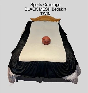 Sports Coverage BLACK Mesh Fabric Bed Skirt Dust Ruffle TWIN - Picture 1 of 17