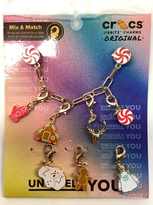 Crocs Jibbitz 7 Charms Holiday Friendship Gold Bracelet Chain Peppermint Candy - Image 1 of 4
