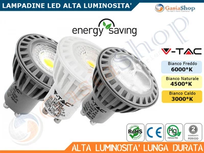 LAMPADINA LED V-TAC GU10 MR16 GU5.3 DA 2W A 7W 3000 4500 6000 ALTA LUMINOSITA