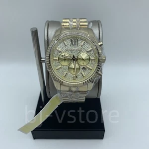 Michael Kors MK8579 Lexington Chronograph Gold Crystal Pave Quartz Men's Watch - Picture 1 of 4