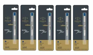 5 X Parker Quink Flow Ball Point Pen BP Refill Refills Blue Ink Fine Nib New - Picture 1 of 6