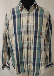 Wrangler Twenty X 17.5 35/36 Green Blue Plaid Long Sleeve Heavy Button Shirt - Picture 1 of 12