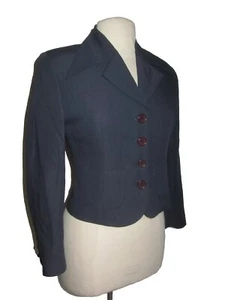 DOLCE & GABBANA 1990'S SZ 10 NAVY BLUE LINEN COLLAR POCKET FRONT SHORT JACKET - Picture 1 of 8