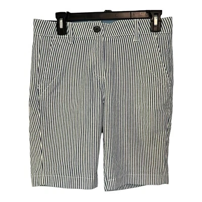 Boden Blue and White Striped Mid Rise Shorts. 9” Inseam. Women’s Size 4 - Image 1 of 4
