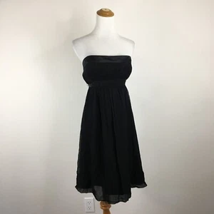 NUEVO CON ETIQUETAS BCBGMAXAZRIA Mujer Talla 10 Negro 100% Seda Tejido Crepé Cinturón Bustier Vestido - Imagen 1 de 12