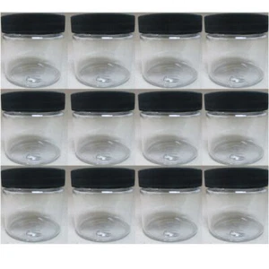 12 PET Plastic 2 Oz Empty Clear Containers Cosmetic Jar Cap Creams Makeup Travel - Picture 1 of 1