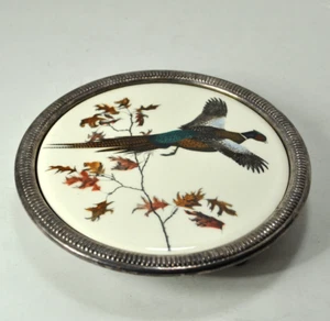 Vintage PHEASANT Delano Studios Hand Colored Tile Trivet 7” with Metal Stand - Picture 1 of 6
