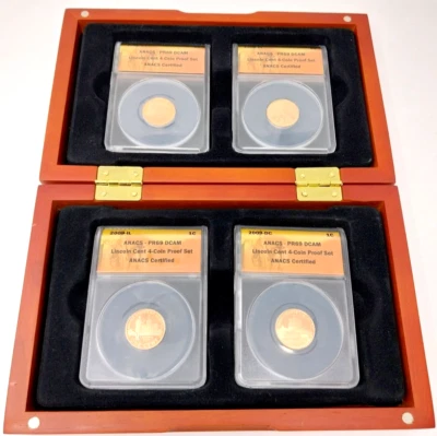 2009 1C Lincoln Cent 4-Coin Proof Set ANACS PR69 DCAM w/ Wood Display Box - Image 1 of 4