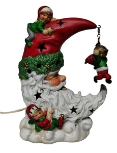 Santa & Elves Cresent Moon Christmas Ceramic Light-Up Electrical Nightlight Vtg - Picture 1 of 13