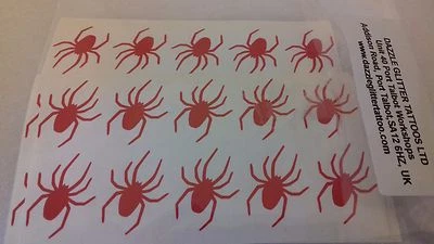 DAZZLE GLITTER TATTOOS 40 x mini adesivi ragno rosso gotico spaventoso divertente ragni inquietanti Halloween