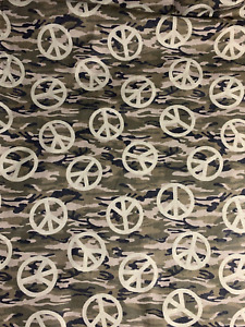 2 Yards + Fabric Traditions Peace Signs Green Camouflage 2010 100% Cotton