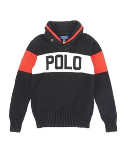 NWT Ralph Lauren Boy Black Long Sleeve Shawl Collar Logo Sweater S (8) pjn0523a - Picture 1 of 1