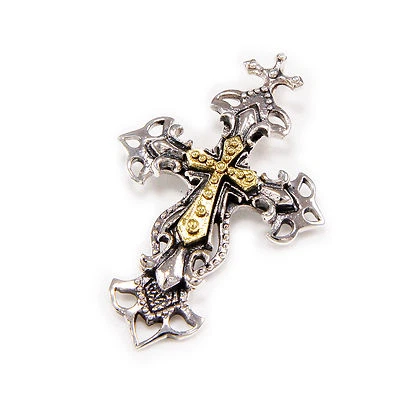 FLEUR DE LIS LATÓN CRUZ 925 PLATA ESTERLINA MOTOCICLISTA ENCANTO GÓTICO COLGANTE won-043 Foto 1 de 4