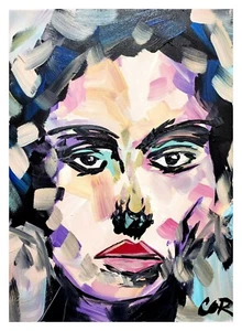 CORBELLIC ORIGINAL PAINTING 12X16 FLOWER CHILD WOMAN PORTRAIT IMPRESSIONISM ART - Picture 1 of 10