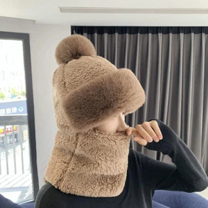 Cappello pullover sciarpa berretti scaldacollo peluche velluto cappelli con cappuccio sciarpa cappello esterno - Foto 1 di 15